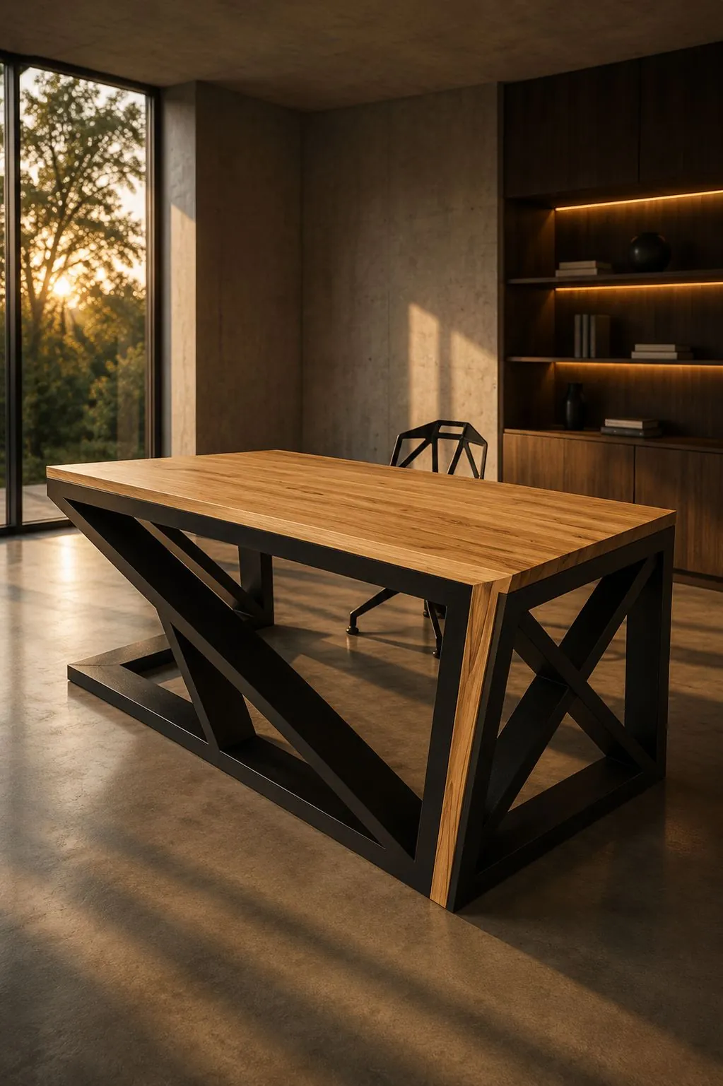 Mesa Cross — aço preto e madeira maciça